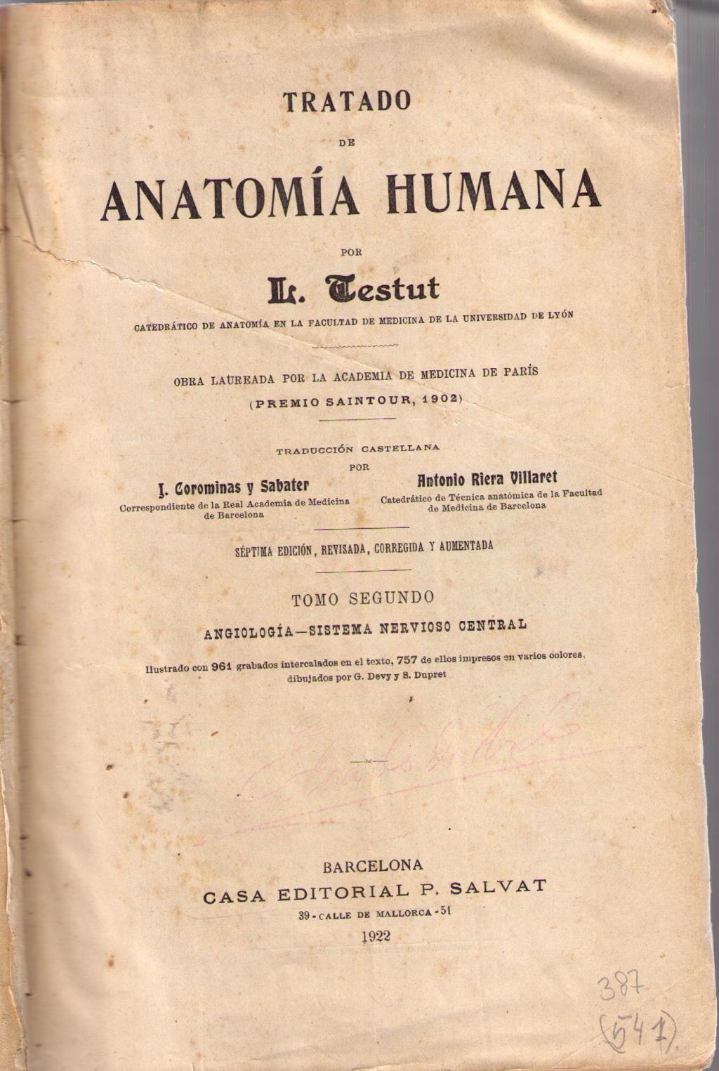 Coberta de Tratado de Anatomía Humana (Tom I)
